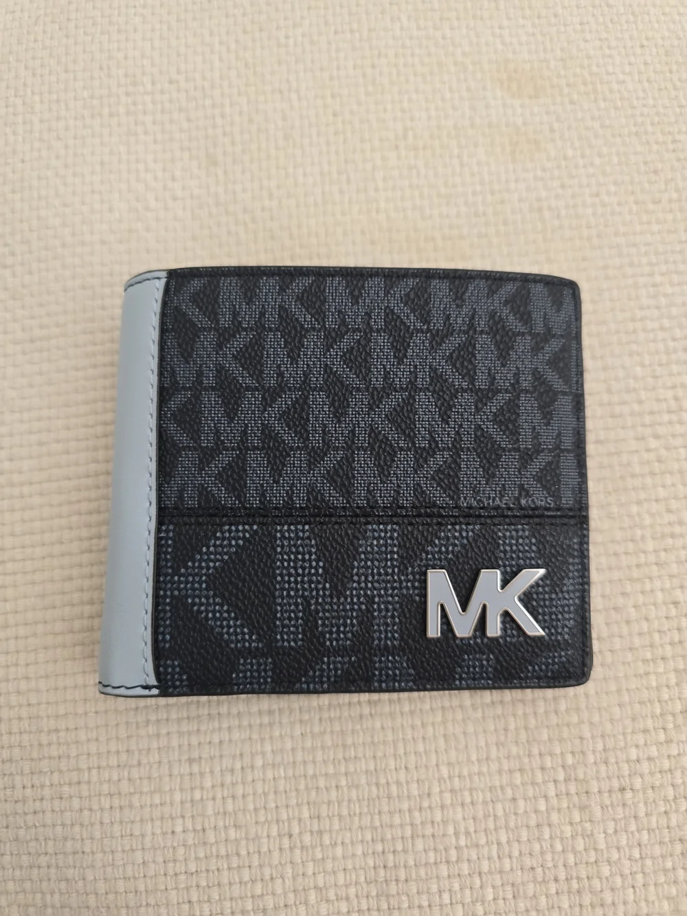 Michael Kors Deep Blue MK Monogram Bifold Wallet with Light Blue Side Trim